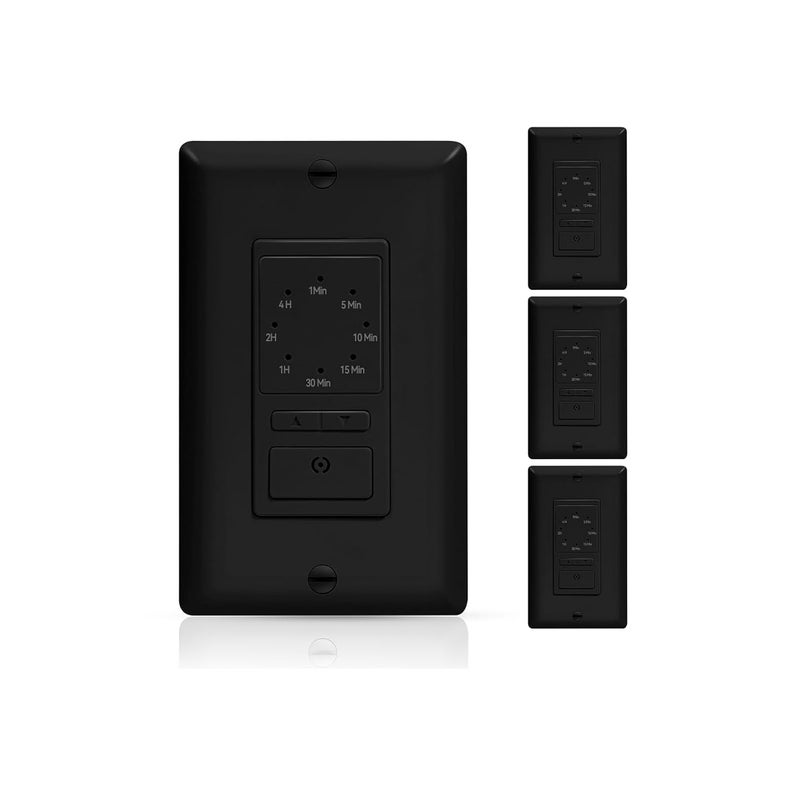 ECOELER Wall Timer Switch, 1-5-10-20-30-60mins, 2-4 Hour Countdown Settings Light Switch with Constant On Mode for Bathroom Fans and Lights, ETL Listed, Black, 4 Pack - Image 1